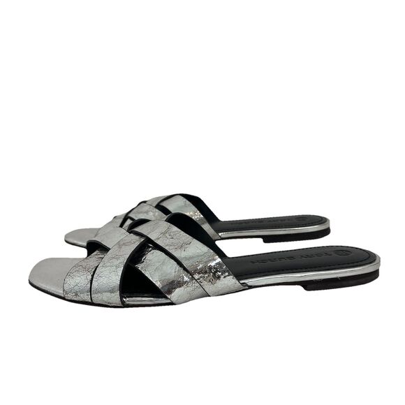 Tory Burch Womens Size 9 City Slides Metallic Silver Leather Sandals - Picture 4 of 9